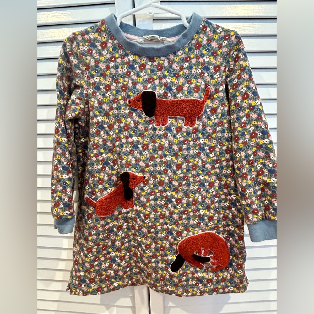 Mini Boden, sweatshirt dog dress, size 4-5